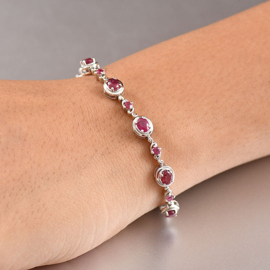 Afrikanischer Rubin (Fissure gefüllt) Armband ca. 19 cm 925 Silber rhodiniert ca. 5,07 ct.