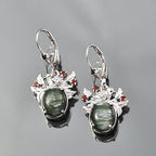 Viktorianische Blüte - Sibirischer Seraphinite, Rote Granat Ohrringe, 925 Silber platiniert ca. 5.43 ct