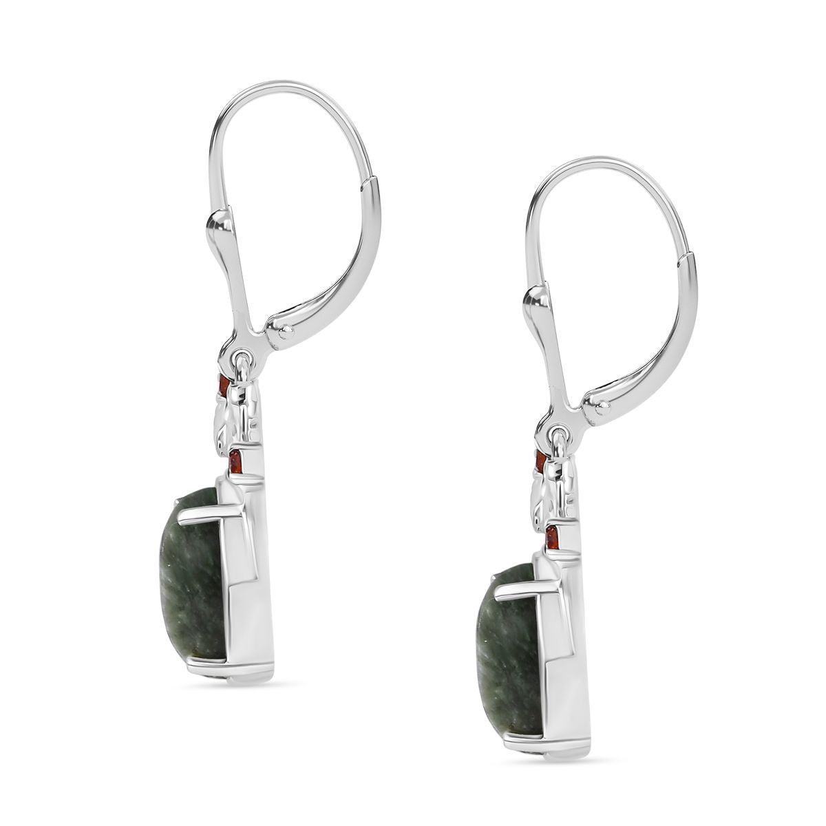 Viktorianische Blüte - Sibirischer Seraphinite, Rote Granat Ohrringe, 925 Silber platiniert ca. 5.43 ct