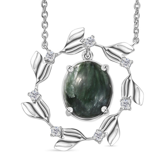 Viktorianische Blüte - Sibirischer Seraphinite Anhänger, 925 Silber 750 Gelb Vergoldet ca. 3.02 ct