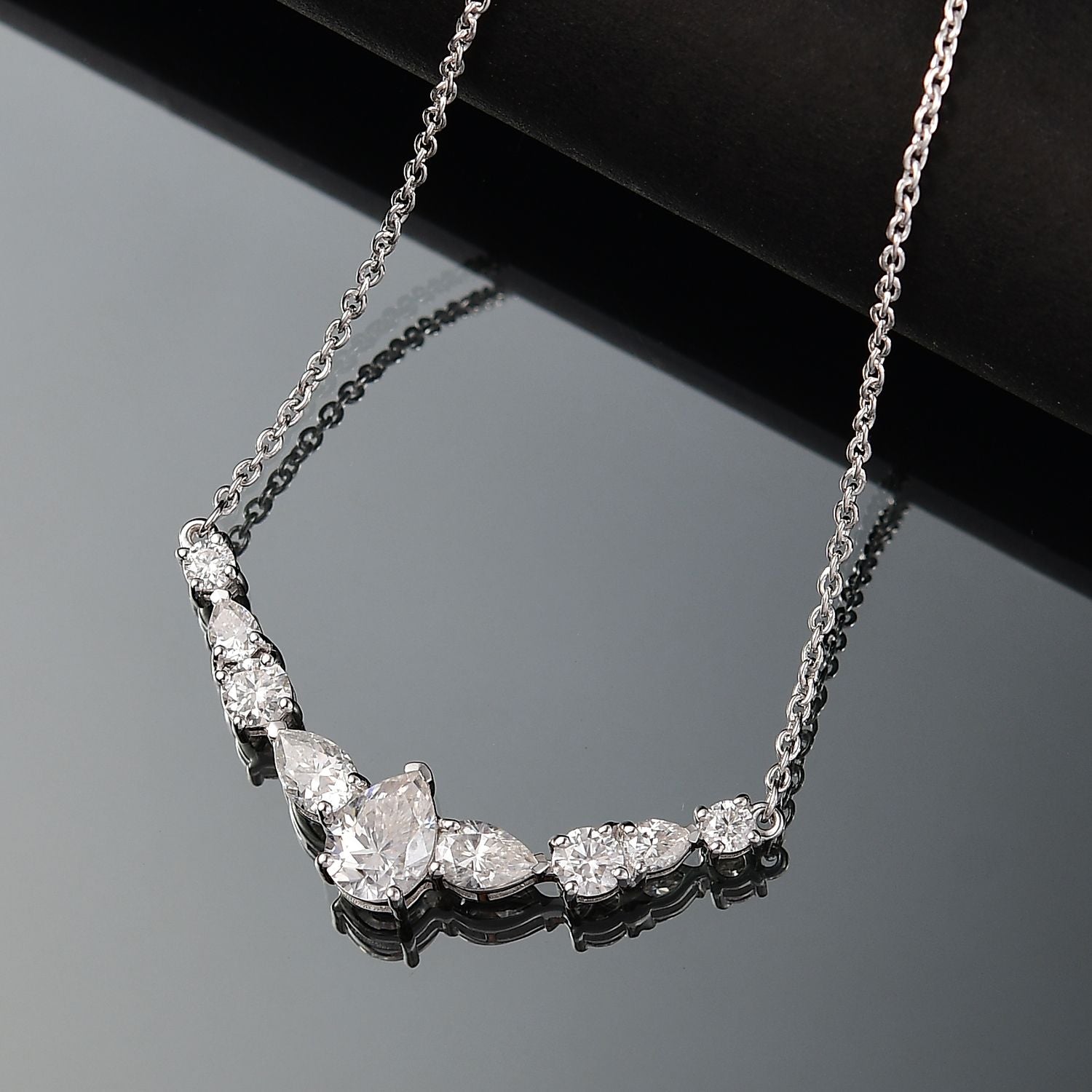 Moissanit Halskette ca. 45 cm 925 Silber rhodiniert ca. 2.76 ct