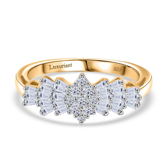 LUXURIANT DIAMOND - Lab Grown Diamant SI-GH Ring 925 Silber 750 Gelbgold Vermeil (Größe 16.00) ca. 0.50 ct