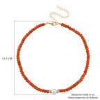 Muschelkernperle-Halskette mit Orangem Quarzit, verstellbar 40+10cm, goldfarben