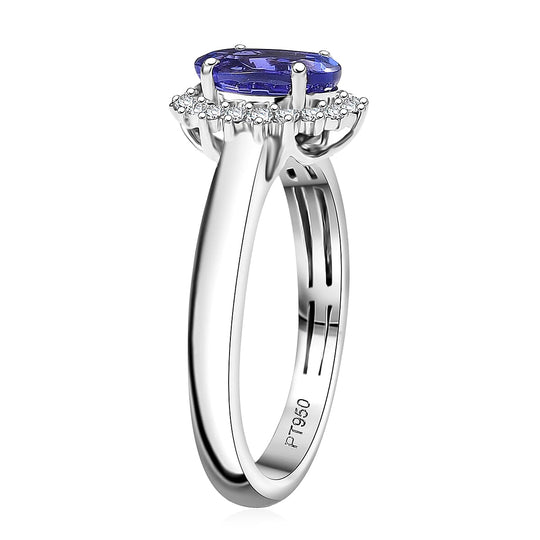 Rhapsody AAAA Tansanit, Weißer Diamant Ring 950 Platin (Größe 19.00) ca. 1,76 ct