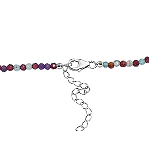 Premium Weiße Süßwasser Perle, Mehrfarbig Edelsteine Halskette ca. 60 cm + 5 cm Extender 925 Silber Rhodiniert 89.00 ct
