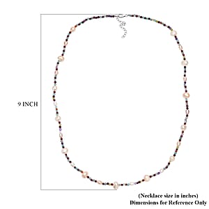 Premium Weiße Süßwasser Perle, Mehrfarbig Edelsteine Halskette ca. 60 cm + 5 cm Extender 925 Silber Rhodiniert 89.00 ct