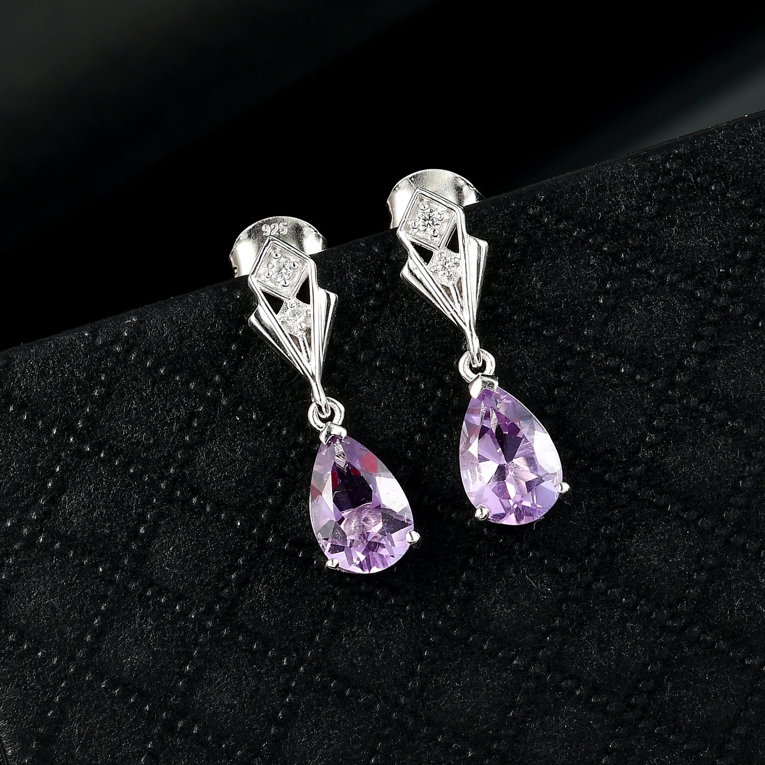 Zeitlose Art Kollektion - AA Rose De France Amethyst, Weißer Zirkon Ohrringe 925 Silber platiniert ca. 2.39 ct