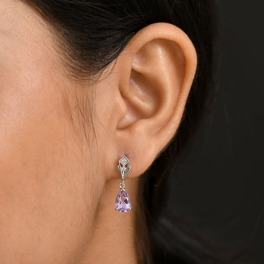 Zeitlose Art Kollektion - AA Rose De France Amethyst, Weißer Zirkon Ohrringe 925 Silber platiniert ca. 2.39 ct