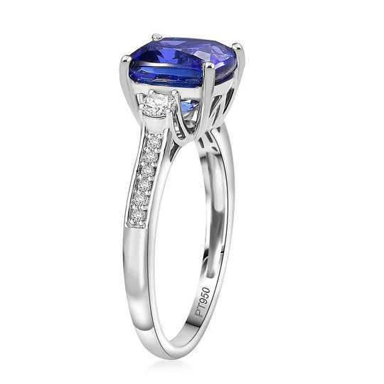 Rhapsody AAAA Tansanit, Weißer Diamant Ring 950 Platin (Größe 17.00) ca. 3,70 ct