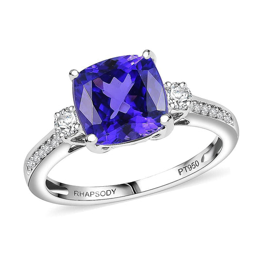 Rhapsody AAAA Tansanit, Weißer Diamant Ring 950 Platin (Größe 20.00) ca. 3,70 ct