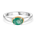 Gemfields Kagem Sambischer Smaragd Ring 925 Silber Rhodiniert und 750 Gelbgold Vermeil (Größe 20.00) ca. 0.75 ct