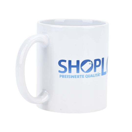 Keramik-Tassen-Set mit Löffel und ShopLC-Logo, 8x9,5 cm (Tasse), 12 cm (Löffel), Weiß