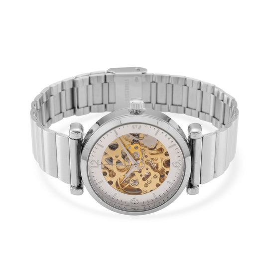 GENOA TIME V2 Automatik-Mechanische Uhr, Edelstahlarmband, Weißes Zifferblatt mit Sonnenschein-Design, 3ATM Wasserdicht, 8.5 cm, Silber