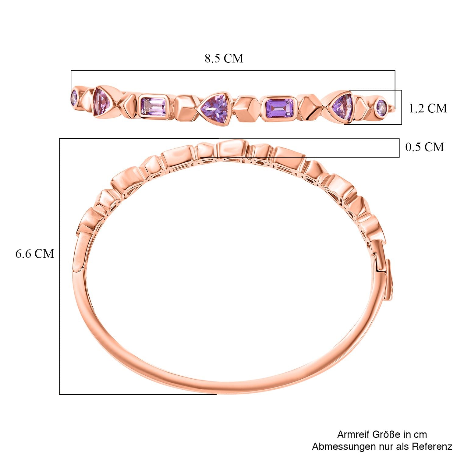 Zeitlose Art Kollektion - AA Rose De France Amethyst Armreif ca. 19 cm Messing ca. 3.93 ct