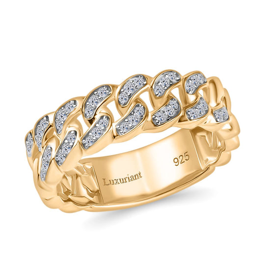 LUXURIANT DIAMOND - Lab Grown Diamant SI-GH Ring, 925 Silber 750 Gelbgold Vermeil (Größe 20.00) ca. 0.25 ct