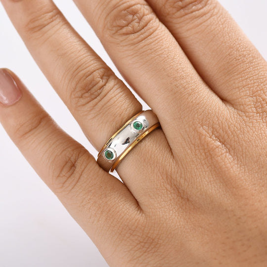 Gemfields AA Kagem Sambischer Smaragd Ring 925 Silber Rhodiniert und 750 Gelbgold Vermeil (Größe 21.00) ca. 0.73 ct
