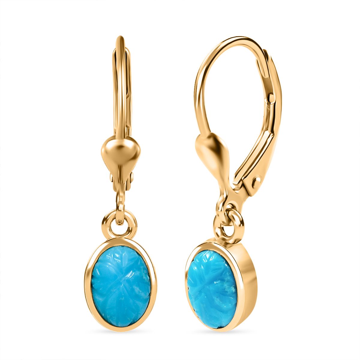 AA Sleeping Beauty Türkis Ohrringe 925 Silber 750 Gelb Vergoldet ca. 1.57 ct