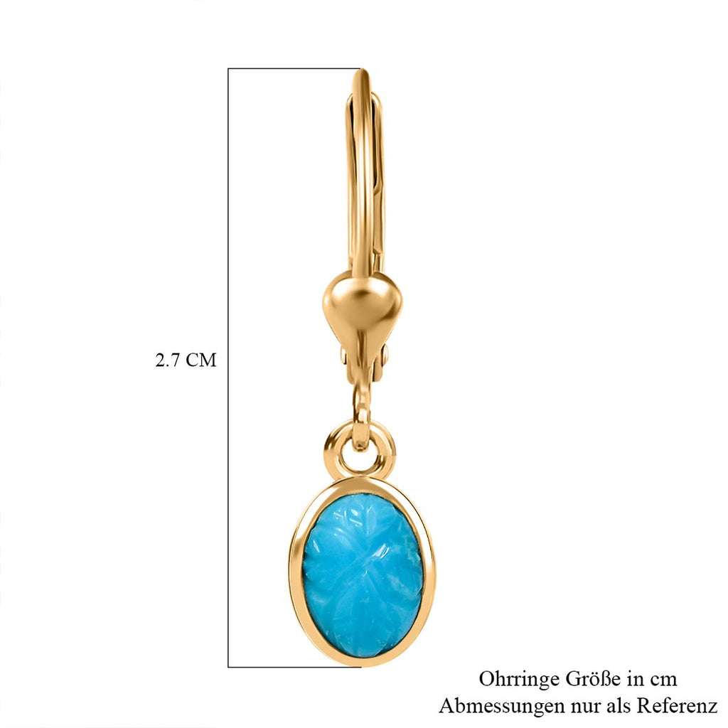 AA Sleeping Beauty Türkis Ohrringe 925 Silber 750 Gelb Vergoldet ca. 1.57 ct