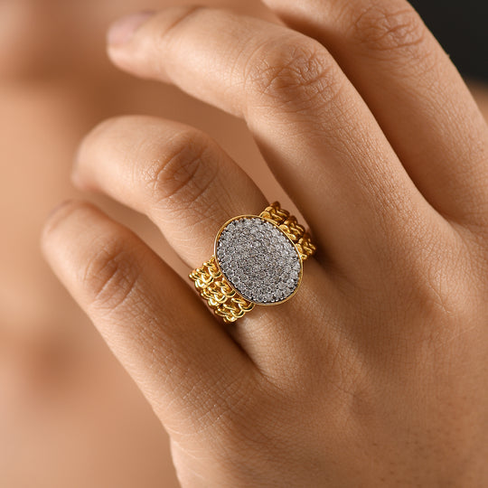 Moissanit Ring 925 Silber 750 Gelbgold Vermeil (Größe 18.00)