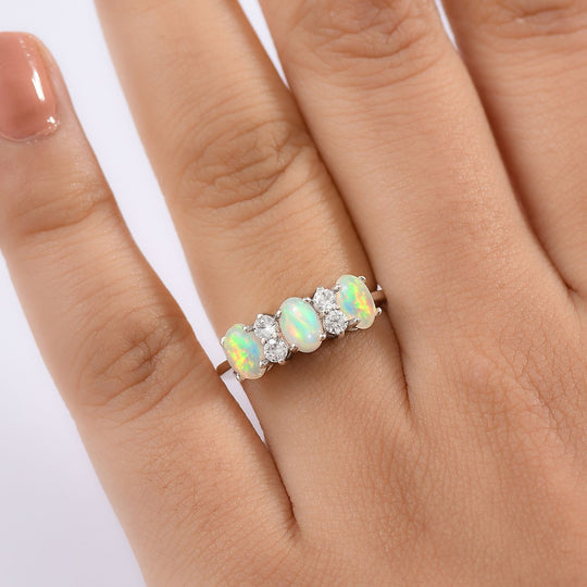 D joy AA Natürlicher, äthiopischer Welo Opal, Weißer Zirkon Ring 925 Silber platiniert (Größe 20.00) ca. 1.29 ct