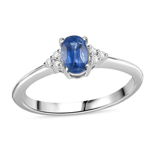 Natürlicher Kaschmir-Kyanit, Weißer Zirkon Ring 925 Silber platiniert (Größe 19.00) ca. 0.67 ct