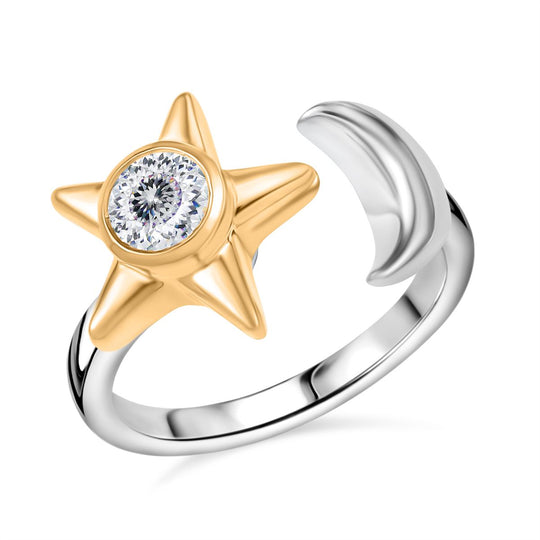 D'Joy 100 Facetten Moissanit Ring 925 Silber platiniert und vergoldet (Größe 21.00) ca. 0,49 ct