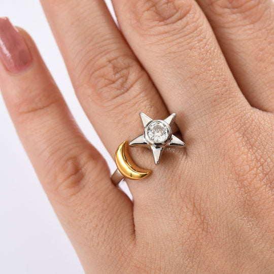 D'Joy 100 Facetten Moissanit Ring 925 Silber platiniert und vergoldet (Größe 19.00) ca. 0,49 ct