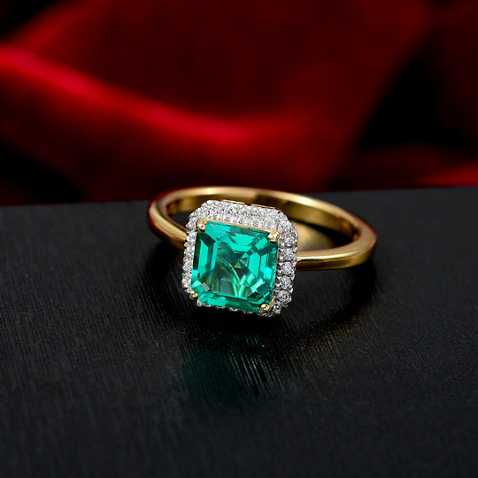 LUXURIANT DIAMOND - Lab Grown Kolumbianischer Smaragd, Lab Grown Diamant Ring 925 Silber 750 Gelbgold Vermeil (Größe 18.00) ca. 1.70 ct