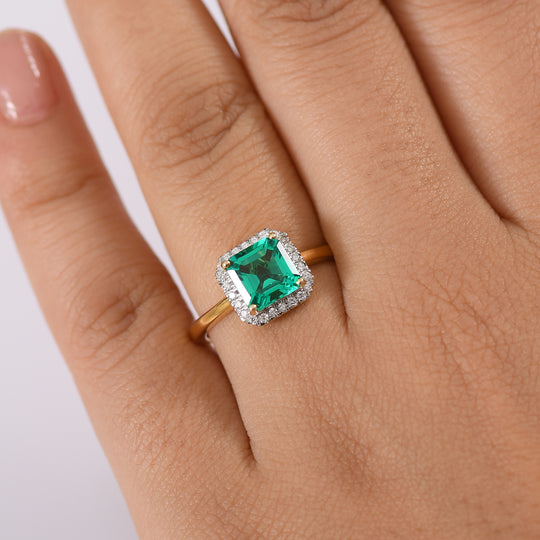 LUXURIANT DIAMOND - Lab Grown Kolumbianischer Smaragd, Lab Grown Diamant Ring 925 Silber 750 Gelbgold Vermeil (Größe 18.00) ca. 1.70 ct