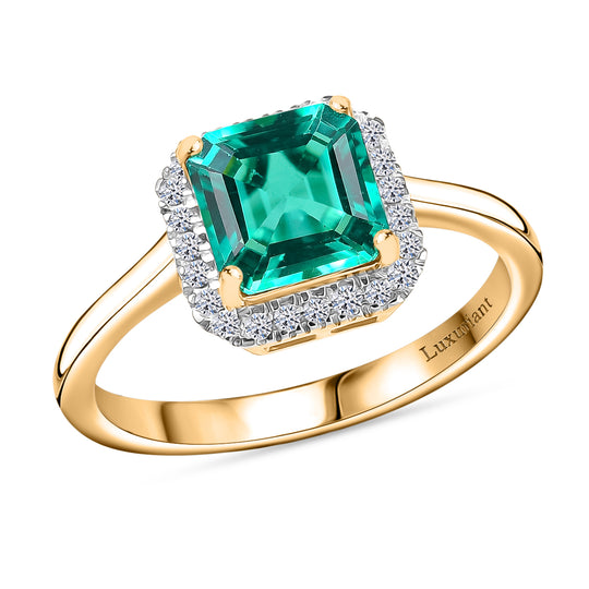 LUXURIANT DIAMOND - Lab Grown Kolumbianischer Smaragd, Lab Grown Diamant Ring 925 Silber 750 Gelbgold Vermeil (Größe 18.00) ca. 1.70 ct