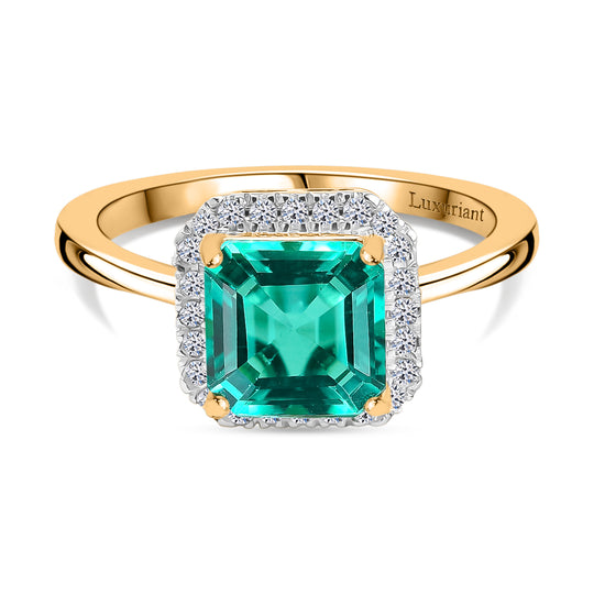 LUXURIANT DIAMOND - Lab Grown Kolumbianischer Smaragd, Lab Grown Diamant Ring 925 Silber 750 Gelbgold Vermeil (Größe 18.00) ca. 1.70 ct