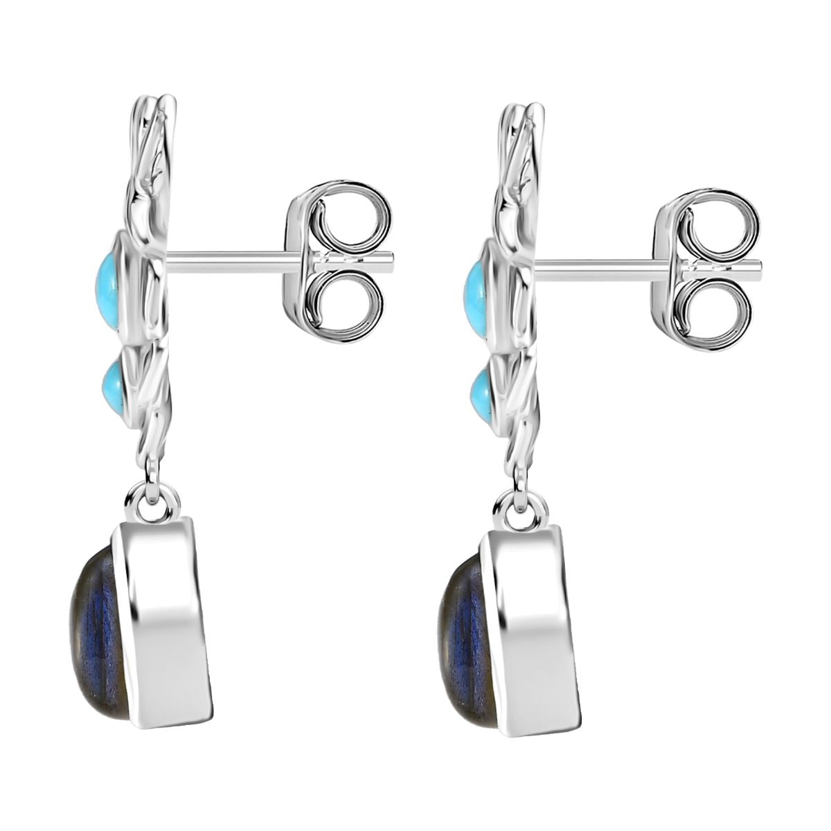 D joy AAA Labradorit, Sleeping Beauty Türkis Ohrringe 925 Silber rhodiniert ca. 3.36 ct