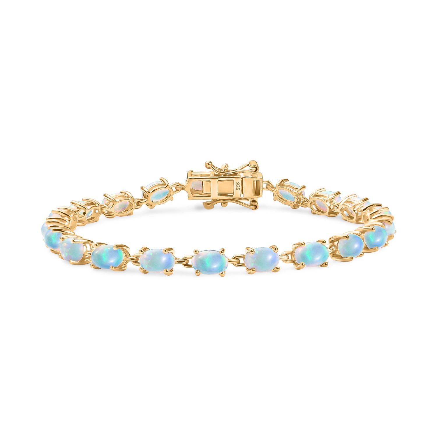 AA Natürlicher, äthiopischer Welo Opal Armband ca. 20 cm 925 Silber vergoldet ca. 6,62 ct.