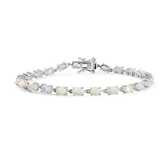 AA Natürlicher, äthiopischer Welo Opal Armband ca. 20 cm 925 Silber rhodiniert ca. 6,62 ct.