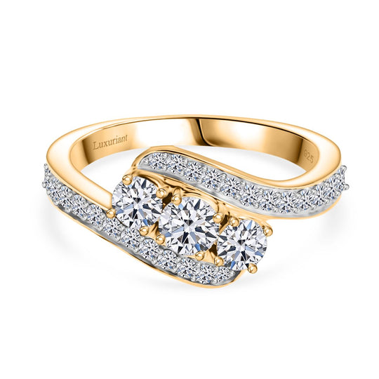 LUXURIANT SI-GH Labor Diamant Ring, 925 Silber 750 Gelbgold Vermeil - 1 ct.