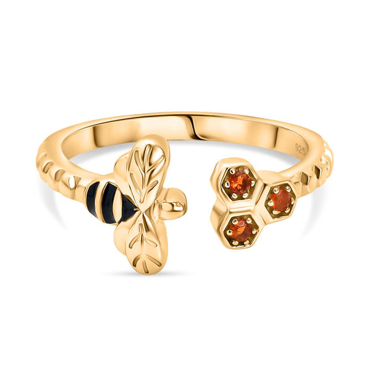 GP Trionfo Queen B Kollektion - AAA Mexikanischer Purpurroter Feueropal, Kanchanaburi Blauer Saphir Ring 925 Silber 750 Gelb Vergoldet (Größe 19.00) ca. 0.06 ct
