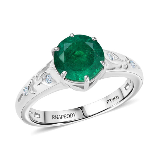 Rhapsody AAAA Kagem Sambischer Smaragd, Weißer Diamant Ring 950 Platin (Größe 19.00) ca. 2,13 ct