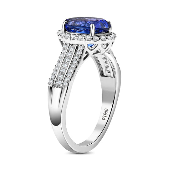 Rhapsody AAAA Tansanit, Weißer Diamant AGI zertifiziert Ring 950 Platin (Größe 19.00) ca. 4.47 ct