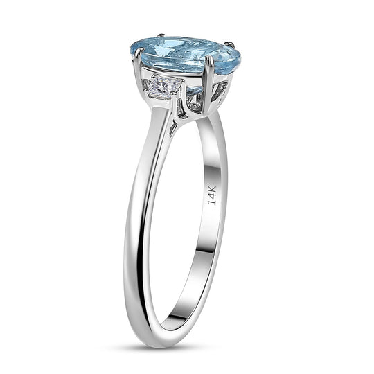 AAA Aquamarin, Weißer Diamant AGI zertifiziert Ring 585 Gold (Größe 17.00) ca. 2.00 ct
