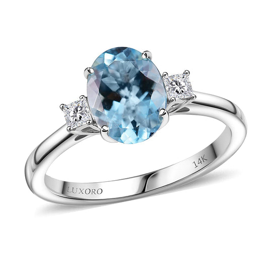 AAA Aquamarin, Weißer Diamant AGI zertifiziert Ring 585 Gold (Größe 20.00) ca. 2.00 ct