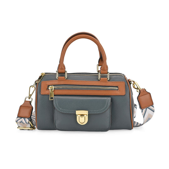 Echtleder-Duffle-Crossbody-Bag im Klassik-Design, 25,5x13x13,5 cm, Schwarz