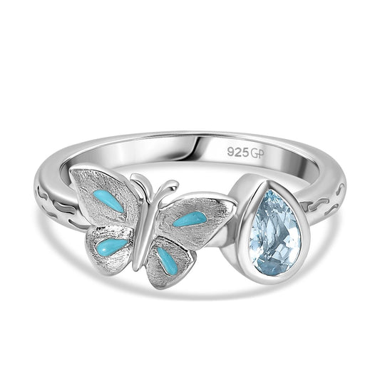 GP Trionfo Kollektion - Himmelblauer Topas, Kanchanaburi Blauer Saphir Ring, 925 Silber rhodiniert (Größe 20.00) ca. 0.55 ct