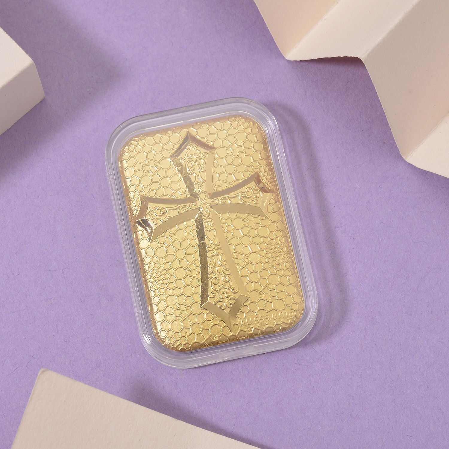 999er Goldplatte mit Kreuz-Motiv