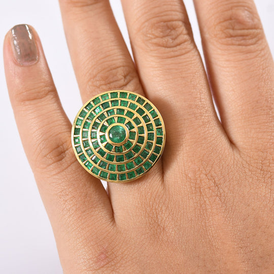 AA Kagem Sambischer Smaragd Ring 925 Silber 750 Gelbgold Vermeil  (Größe 19.00) ca. 4.28 ct