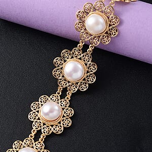 D'Joy Süßwasser Perle (11 mm) Armband ca. 18.5 cm 925 Silber 750 Gelbgold vermeil