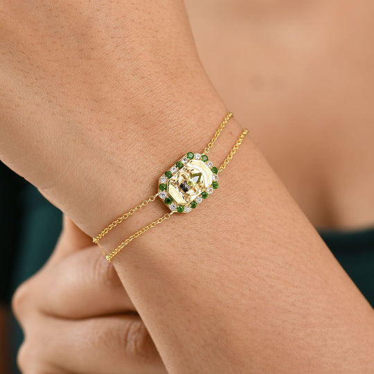 Giuseppe Perez AA Peridot, Weißer Zirkon Armband ca. 19 cm 925 Silber 750 Gelbgold Vermeil ca. 1.35 ct