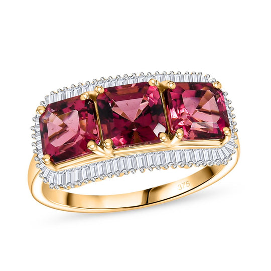 AAA Rubellit, Weißer Diamant Ring 375 Gold (Größe 17.00) ca. 3,86 ct