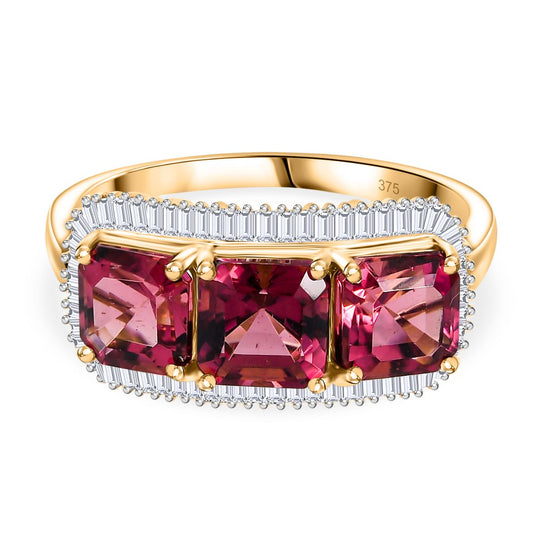 AAA Rubellit, Weißer Diamant Ring 375 Gold (Größe 17.00) ca. 3,86 ct