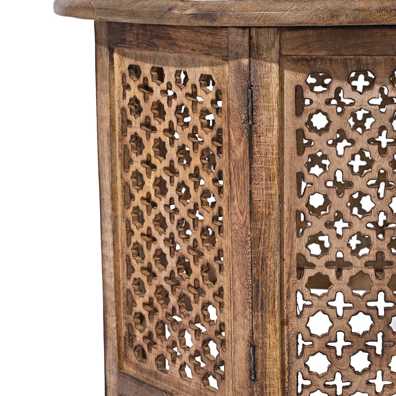 NAKKASHI Tisch Mangoholz handgeschnitzt sechseckig 68 x 68 x 49 cm Burnt-Finish
