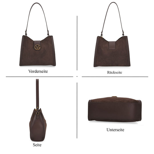 Echtleder-Trapez-Umhängetasche im modernen Designer-Stil mit Doppelriemen und Magnetverschluss, 27x11x23 cm, Burgunderrot